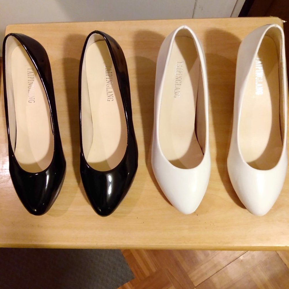 A Pair Of Black & White Patent Leather 2" Inch Pumps... NEW!... You Get 2 Pairs!